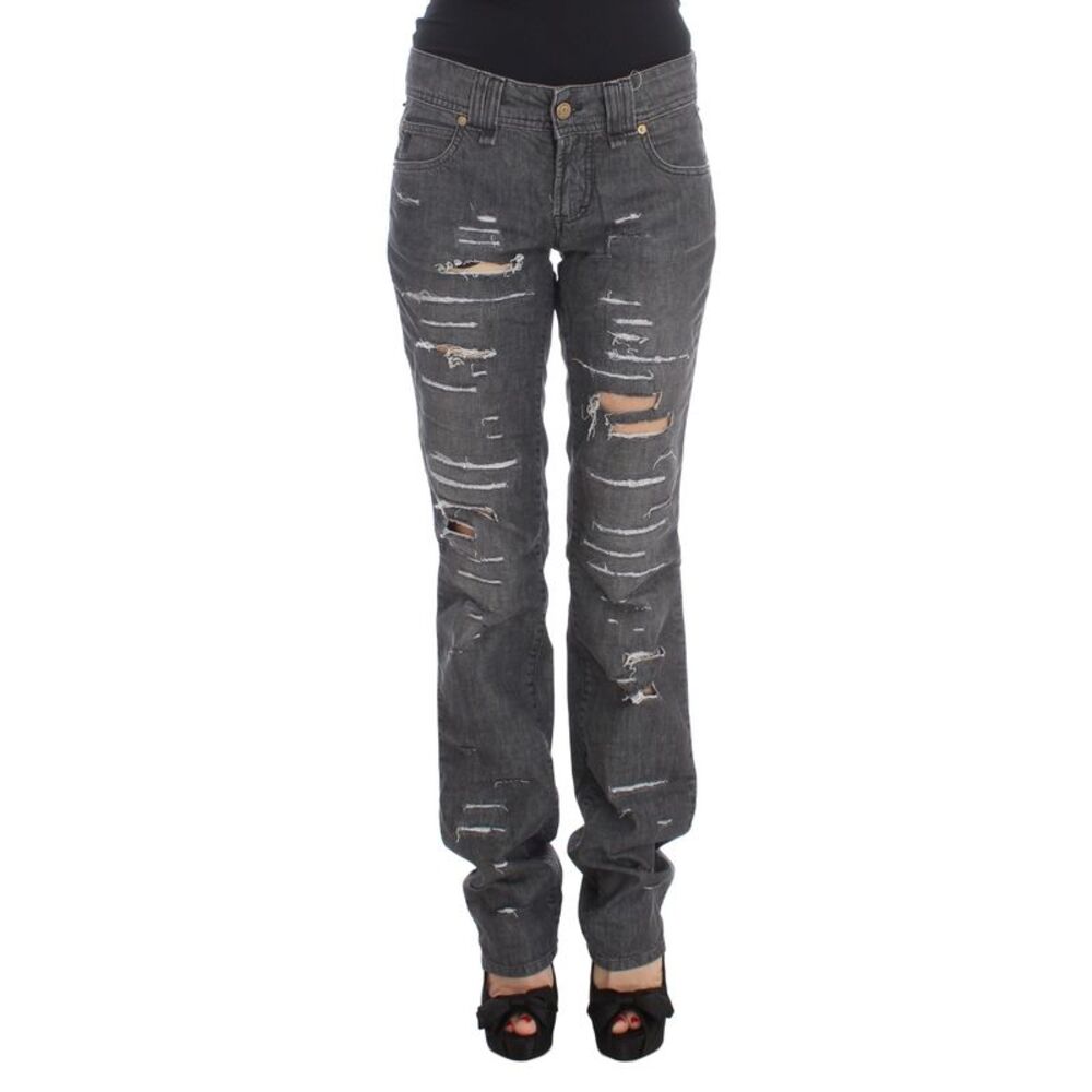 John Galliano Gray Wash Cotton Torn Straight Fit Women's Jeans